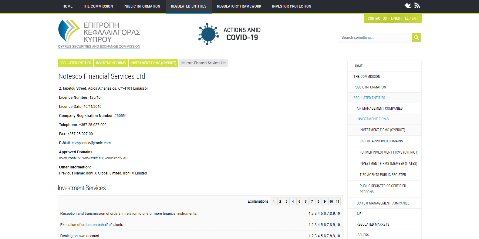 Régulation CySEC de IronFX
